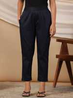 Thumbnail for Juniper Blue Solid Lycra Women Drawstring Pants With Single Side Pocket - Distacart