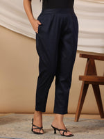 Thumbnail for Juniper Blue Solid Lycra Women Drawstring Pants With Single Side Pocket - Distacart