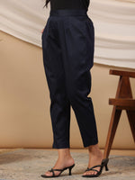 Thumbnail for Juniper Blue Solid Lycra Women Drawstring Pants With Single Side Pocket - Distacart
