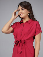 Thumbnail for Juniper Fuchsia Solid Rayon A-Line Short Fusion Dress With Front Tie-Up - Distacart