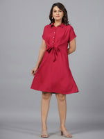 Thumbnail for Juniper Fuchsia Solid Rayon A-Line Short Fusion Dress With Front Tie-Up - Distacart