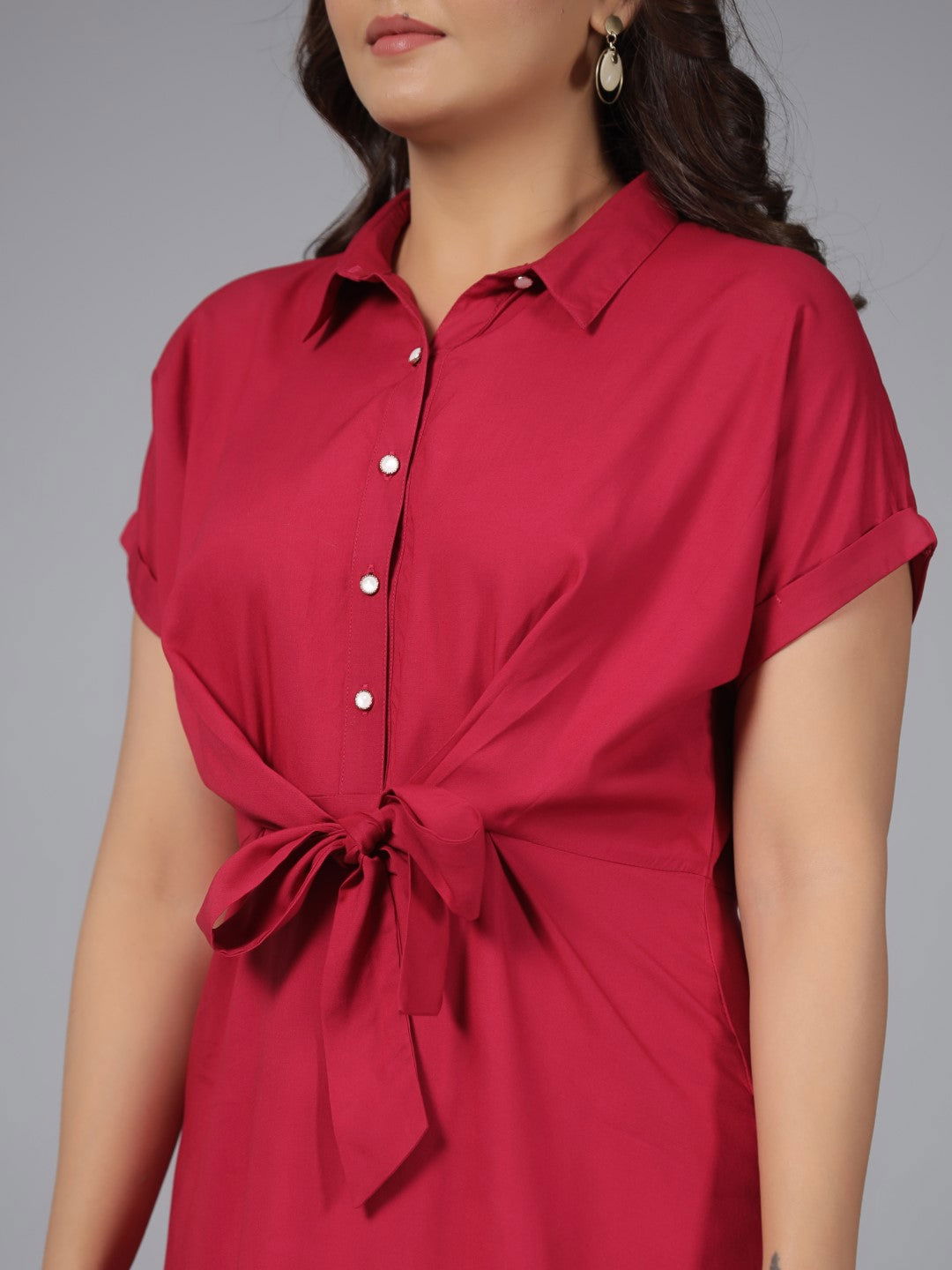 Juniper Fuchsia Solid Rayon A-Line Short Fusion Dress With Front Tie-Up - Distacart