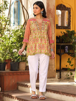 Thumbnail for Juniper Women Ikat Printed & Embroidered Green Cotton Voile Peplum Tunic - Distacart