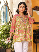 Thumbnail for Juniper Women Ikat Printed & Embroidered Green Cotton Voile Peplum Tunic - Distacart