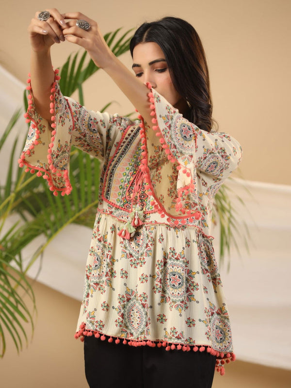 Juniper Women's Green Ethnic Motif Printed Rayon Crepe Tunic With Beads Work - Distacart