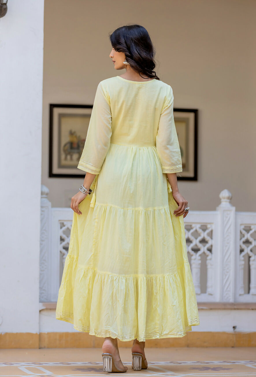 Kaajh Women's Yellow Embroidered Ethnic Dress - Distacart