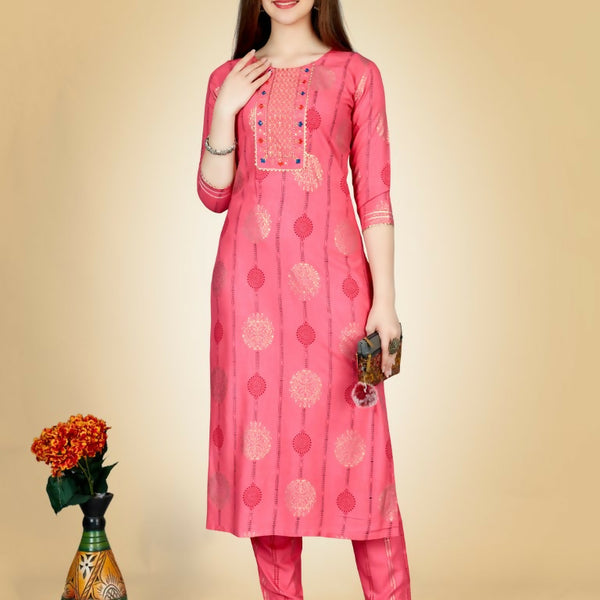 Jyoti Fashion Women's Pink Viscose Rayon Embroidered Kurta Pant Set - Distacart