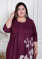 Thumbnail for Miravan Womens Plus Size Wine Floral Kurta With Palazzo - Distacart