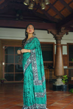 Thumbnail for Arfa Fashion House Rama Pure Chanderi Cotton Batik Printed Saree - Distacart