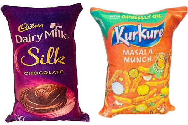 Unique Fashion Pack of 2 Microfibre Filled Reversible Cushion For Kids - Dairy Milk Silk And Kurkure - Distacart