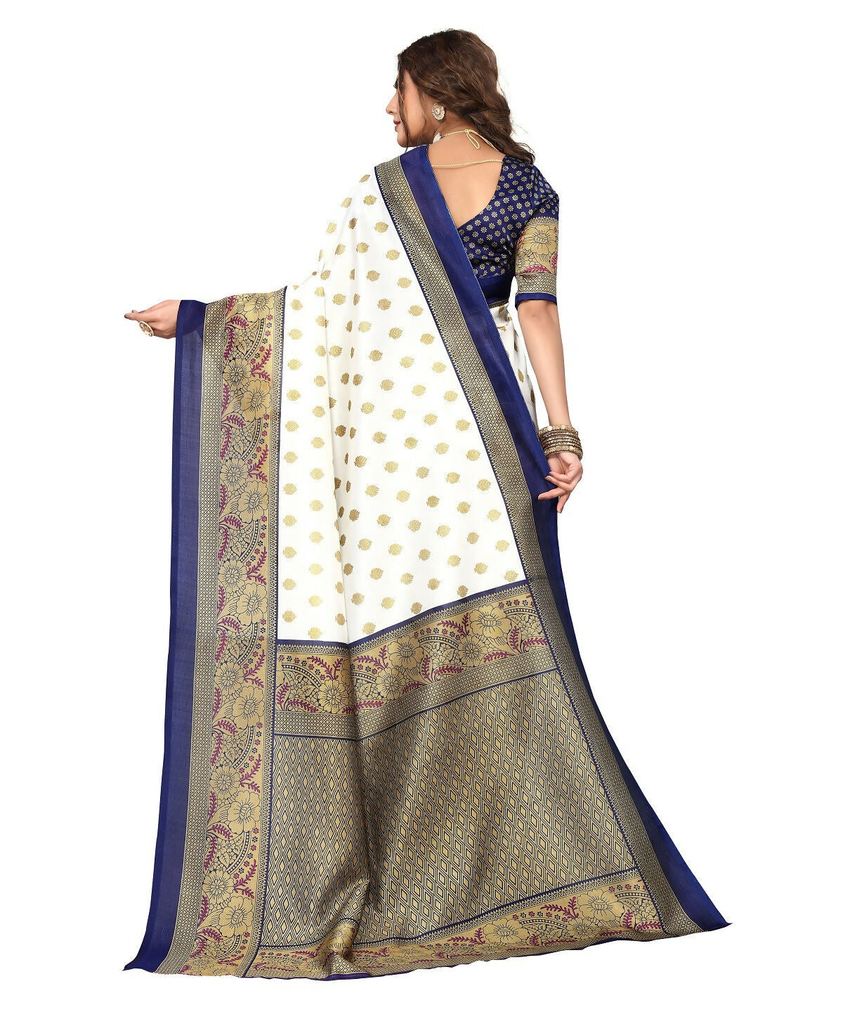 Vamika white & navy Printed Art Silk Saree - Distacart