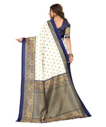 Thumbnail for Vamika white & navy Printed Art Silk Saree - Distacart
