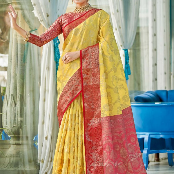 Astita Linen Cotton Yellow Saree