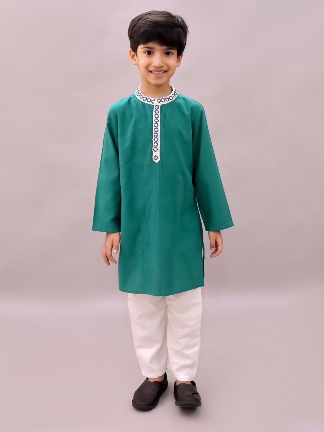 Lil Drama Shor-Gul Green Kurta Pyjama Set For Boys