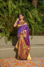 Thumbnail for Jyoti Fashion Women's Purple Paithani Silk Zari Woven Saree with Blouse - Distacart