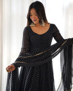 Thumbnail for Teeya Creation Black Abstract Leheriya Print Faux Georgette Anarkali Gown With Pants And Dupatta - Distacart