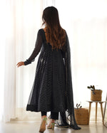 Thumbnail for Teeya Creation Black Abstract Leheriya Print Faux Georgette Anarkali Gown With Pants And Dupatta - Distacart