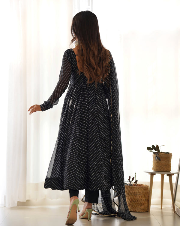 Teeya Creation Black Abstract Leheriya Print Faux Georgette Anarkali Gown With Pants And Dupatta - Distacart
