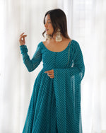 Thumbnail for Teeya Creation Green Abstract Leheriya Print Faux Georgette Anarkali Gown With Pants And Dupatta - Distacart
