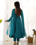 Thumbnail for Teeya Creation Green Abstract Leheriya Print Faux Georgette Anarkali Gown With Pants And Dupatta - Distacart