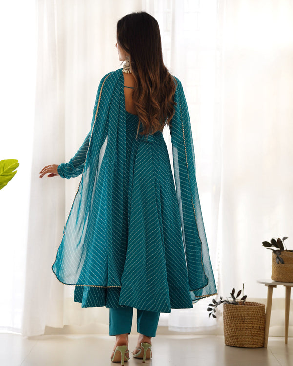 Teeya Creation Green Abstract Leheriya Print Faux Georgette Anarkali Gown With Pants And Dupatta - Distacart