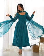 Thumbnail for Teeya Creation Green Abstract Leheriya Print Faux Georgette Anarkali Gown With Pants And Dupatta - Distacart
