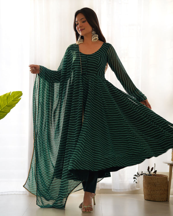 Teeya Creation Rama Abstract Leheriya Print Faux Georgette Anarkali Gown With Pants And Dupatta - Distacart