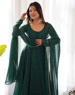 Thumbnail for Teeya Creation Rama Abstract Leheriya Print Faux Georgette Anarkali Gown With Pants And Dupatta - Distacart