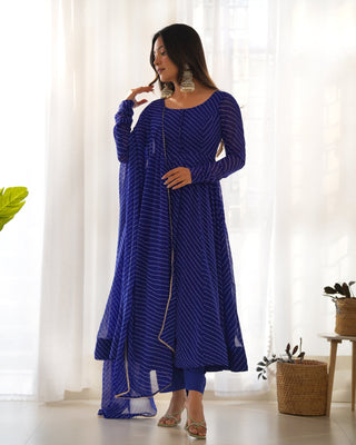 Teeya Creation Royal blue Abstract Leheriya Print Faux Georgette Anarkali Gown With Pants And Dupatta - Distacart