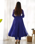 Thumbnail for Teeya Creation Royal blue Abstract Leheriya Print Faux Georgette Anarkali Gown With Pants And Dupatta - Distacart