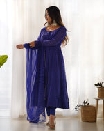 Thumbnail for Teeya Creation Royal blue Abstract Leheriya Print Faux Georgette Anarkali Gown With Pants And Dupatta - Distacart