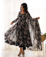 Thumbnail for Teeya Creation Black Color Digital Print Faux Georgette Anarkali With Pants And Dupatta - Distacart