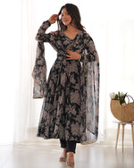 Thumbnail for Teeya Creation Black Color Digital Print Faux Georgette Anarkali With Pants And Dupatta - Distacart