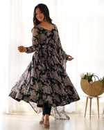 Thumbnail for Teeya Creation Black Color Digital Print Faux Georgette Anarkali With Pants And Dupatta - Distacart