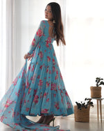 Thumbnail for Teeya Creation Multicolor Digital Print Faux Georgette Anarkali With Pants And Dupatta - Distacart