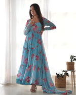 Thumbnail for Teeya Creation Multicolor Digital Print Faux Georgette Anarkali With Pants And Dupatta - Distacart
