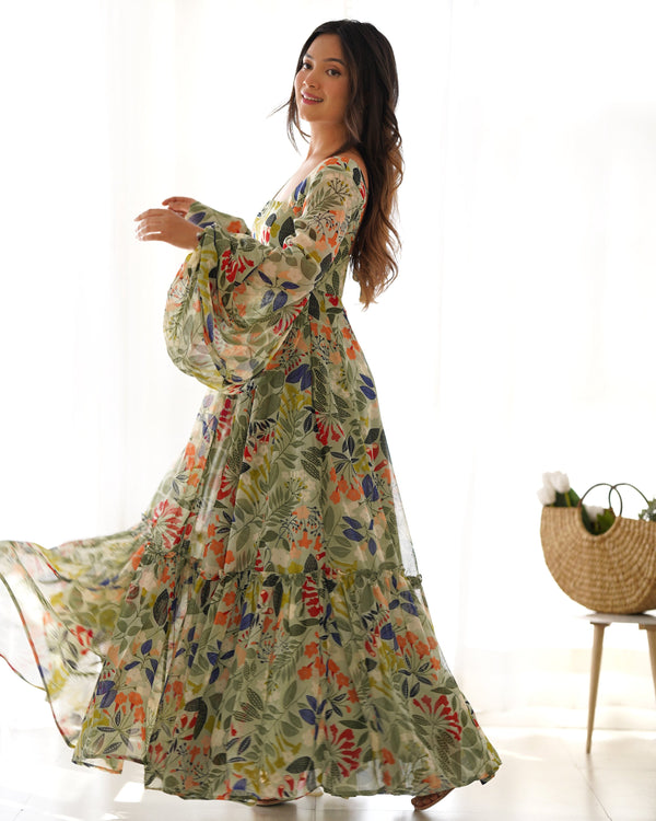 Teeya Creation Sky Blue Color Digital Print Faux Georgette Anarkali Maxi - Distacart