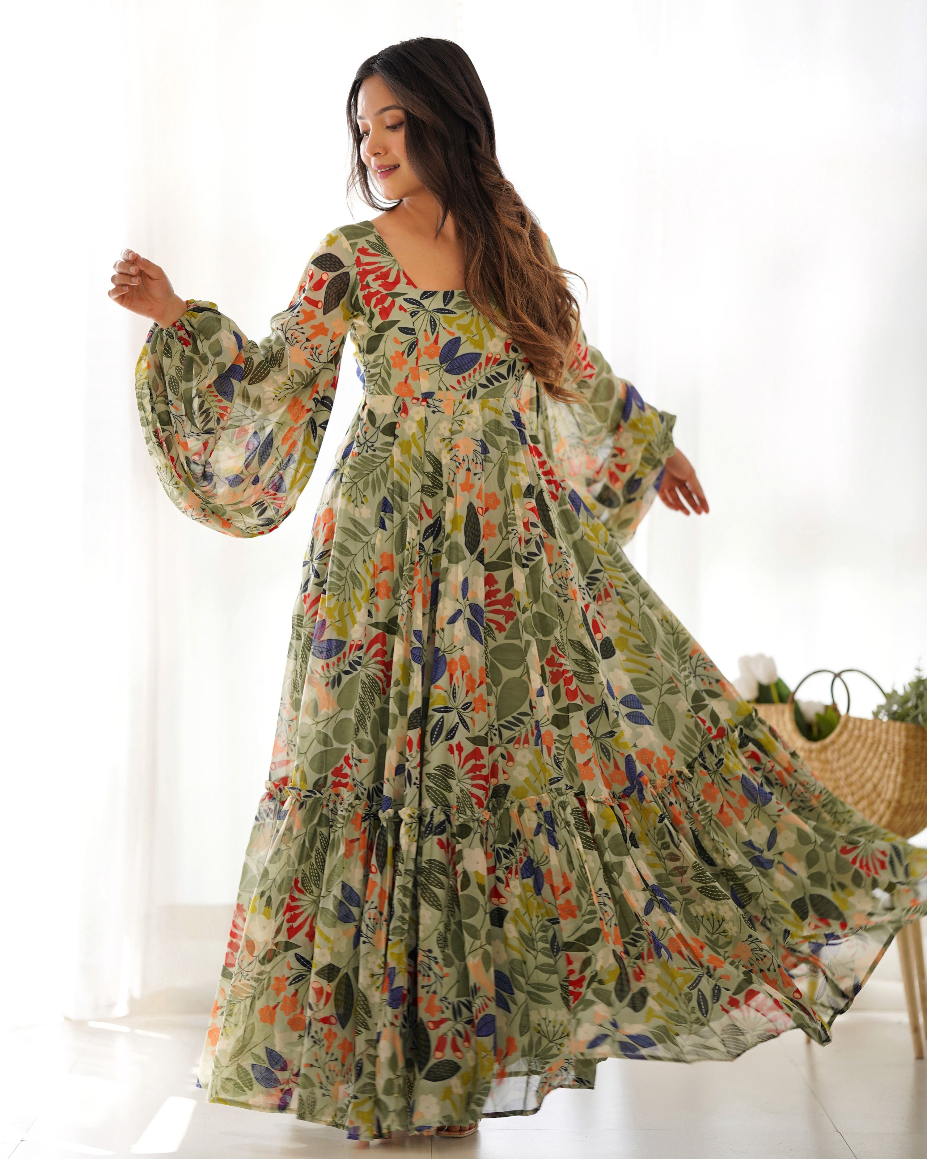 Teeya Creation Sky Blue Color Digital Print Faux Georgette Anarkali Maxi - Distacart