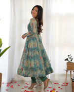 Thumbnail for Teeya Creation Multicolor Digital Print Soft organza Anarkali With Pants And Dupatta - Distacart