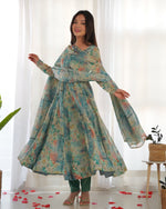 Thumbnail for Teeya Creation Multicolor Digital Print Soft organza Anarkali With Pants And Dupatta - Distacart