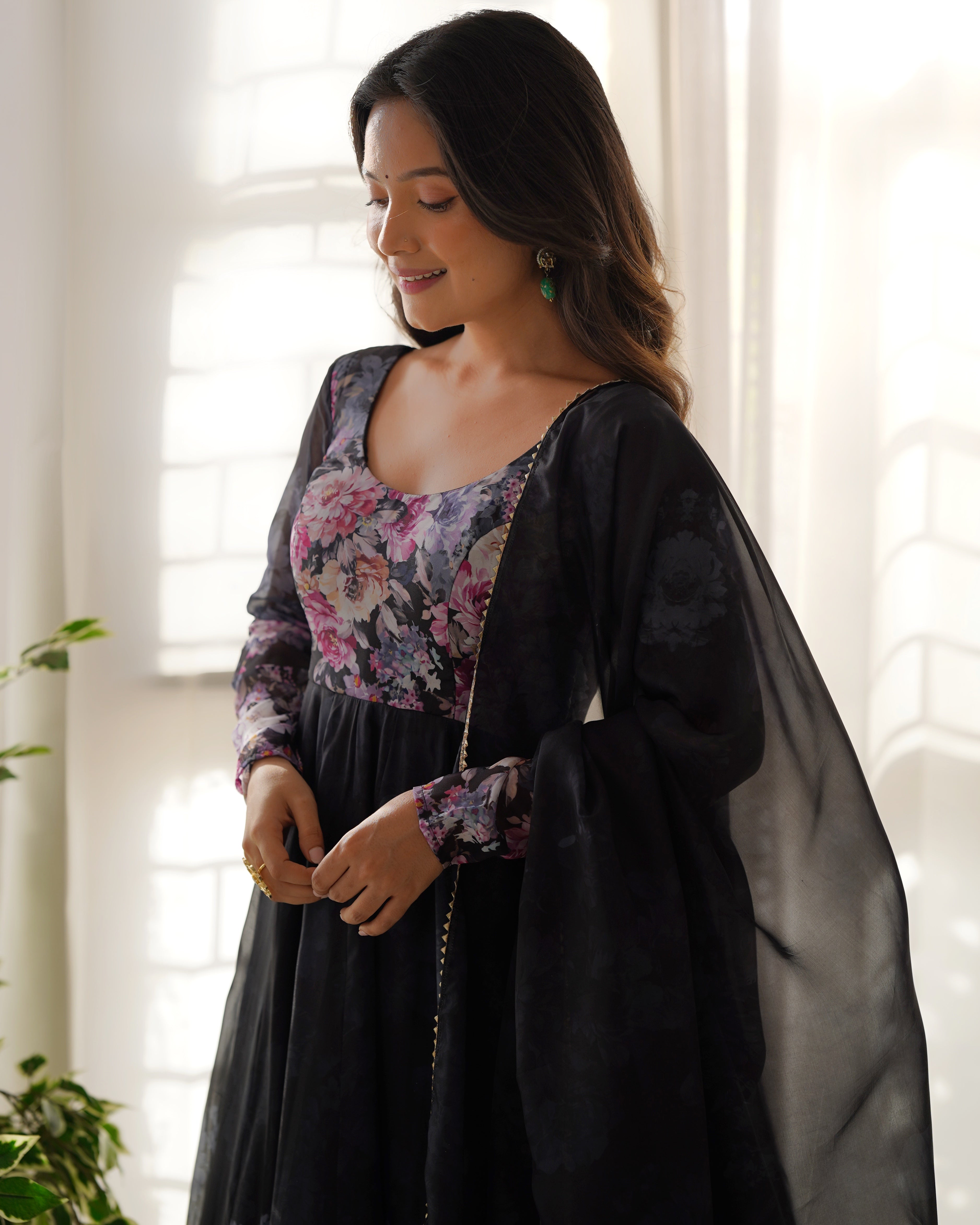 Teeya Creation Black Color Digital Print Soft organza Anarkali With Pants And Dupatta - Distacart