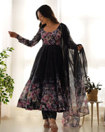 Thumbnail for Teeya Creation Black Color Digital Print Soft organza Anarkali With Pants And Dupatta - Distacart