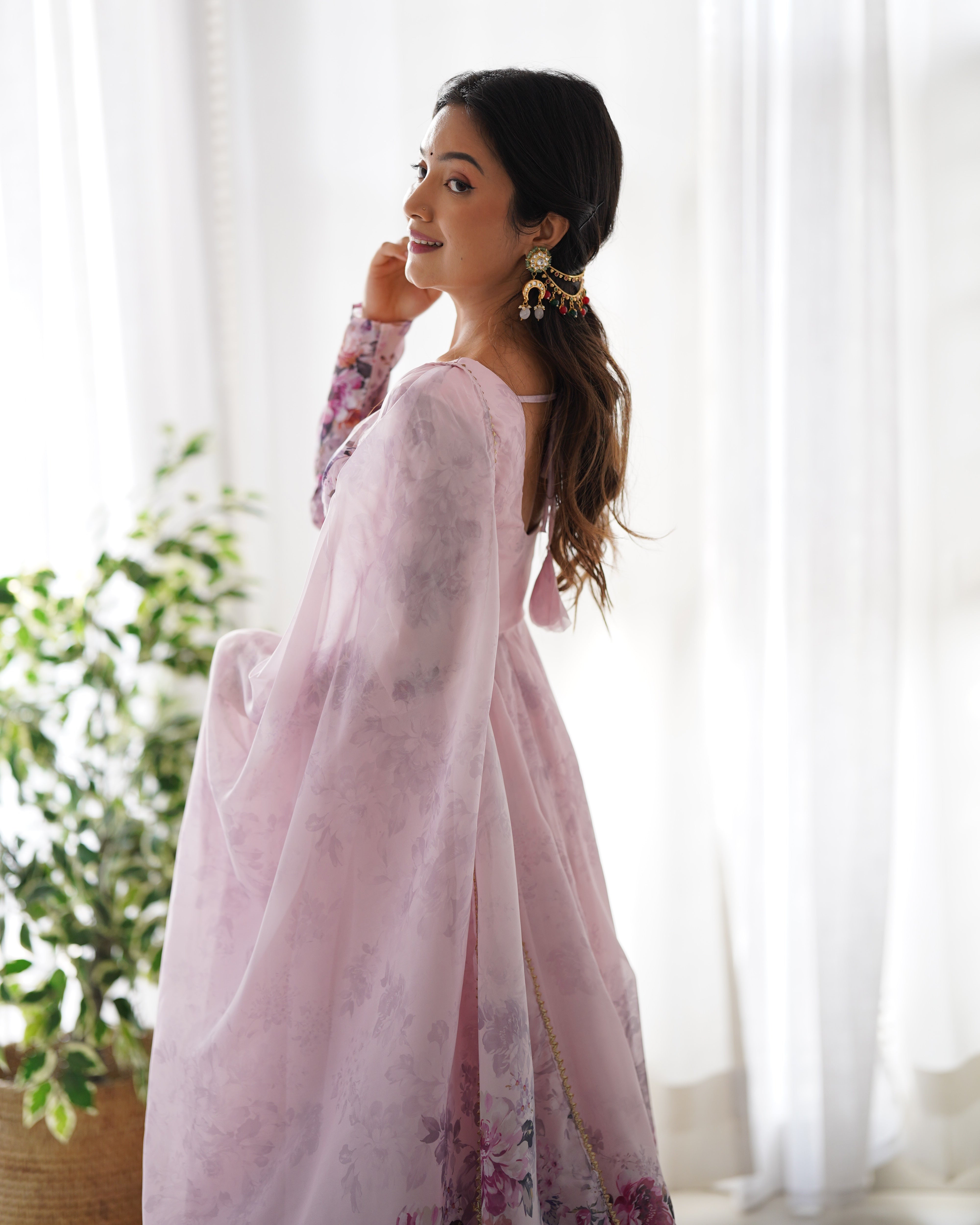 Teeya Creation Pink Color Digital Print Soft organza Anarkali With Pants And Dupatta - Distacart