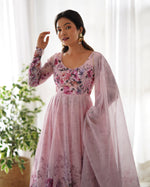 Thumbnail for Teeya Creation Pink Color Digital Print Soft organza Anarkali With Pants And Dupatta - Distacart
