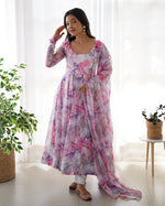 Thumbnail for Teeya Creation Multicolor Digital Print Soft organza Anarkali With Pants And Dupatta - Distacart