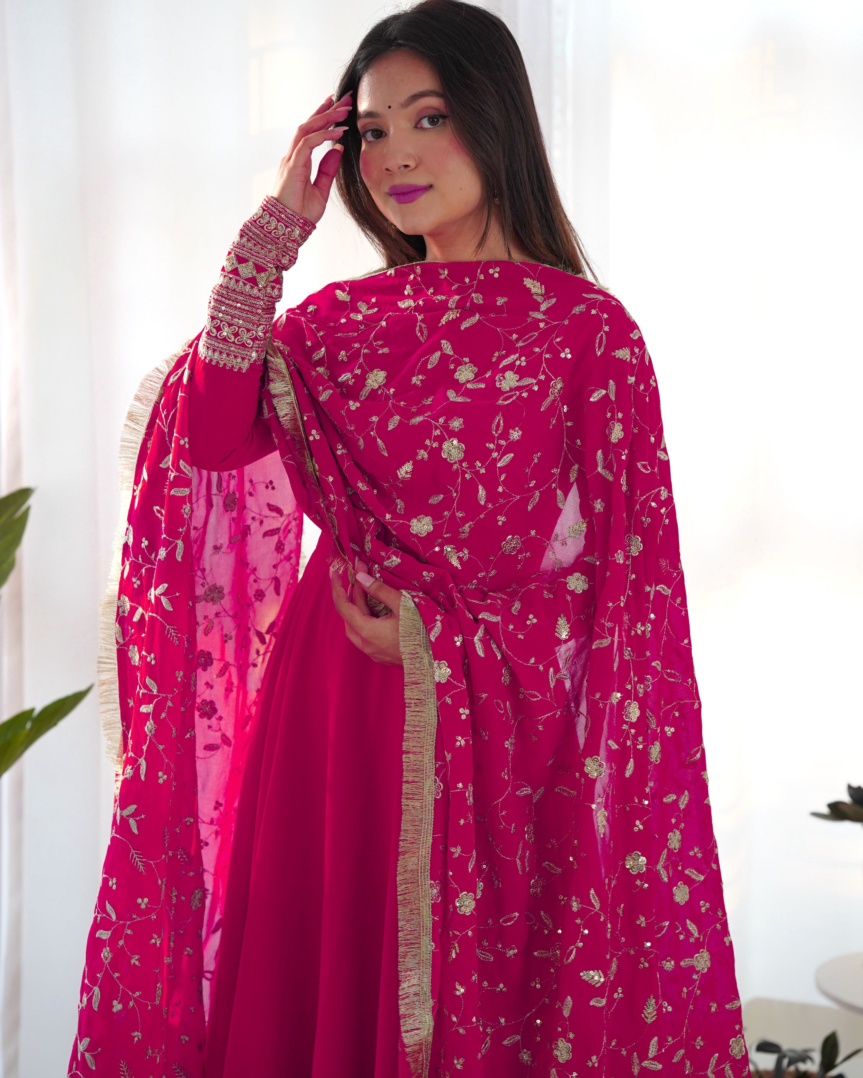 Teeya Creation Black Color Party Wear Faux Georgette Anarkali Gown With Pants And Dupatta - Distacart