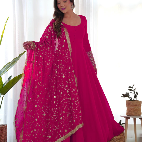 Teeya Creation Black Color Party Wear Faux Georgette Anarkali Gown With Pants And Dupatta - Distacart