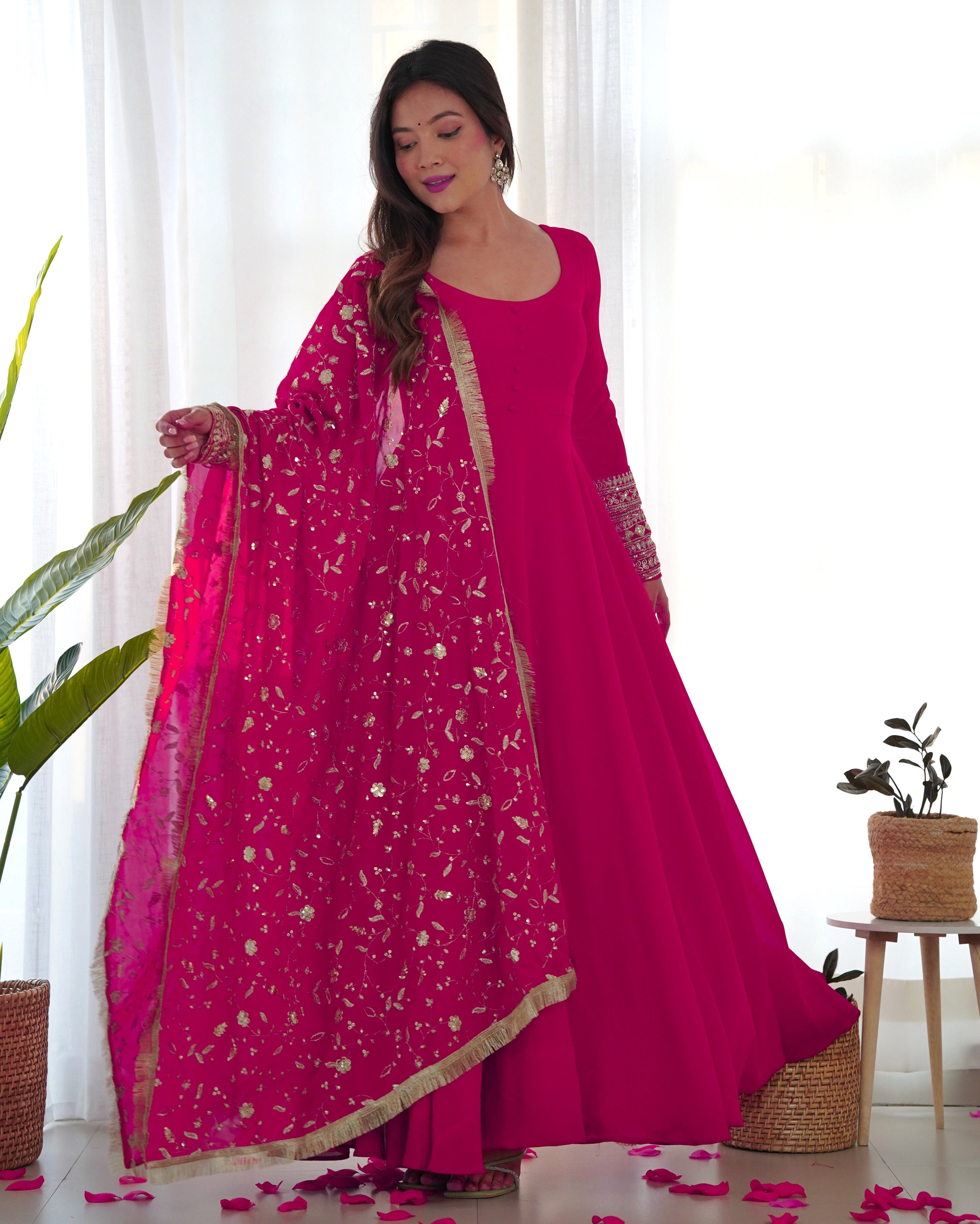 Teeya Creation Black Color Party Wear Faux Georgette Anarkali Gown With Pants And Dupatta - Distacart