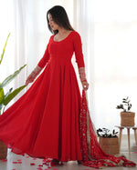 Thumbnail for Teeya Creation Black Color Party Wear Faux Georgette Anarkali Gown With Pants And Dupatta - Distacart