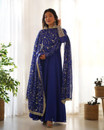 Thumbnail for Teeya Creation Black Color Party Wear Faux Georgette Anarkali Gown With Pants And Dupatta - Distacart
